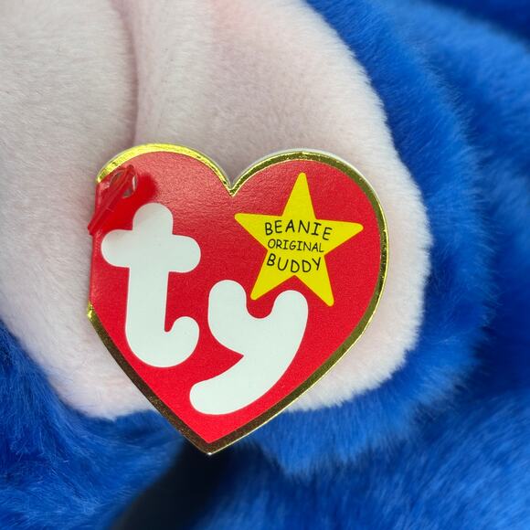 Ty Beanie Buddies Peanut Blue Elephant Plush Pink Ears 16 Inch 1998 Vintage - Picture 7 of 11